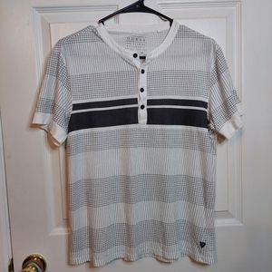 Guess White Black Grid Checkered Geometric Crew Neck Henley Tshirt Size XS